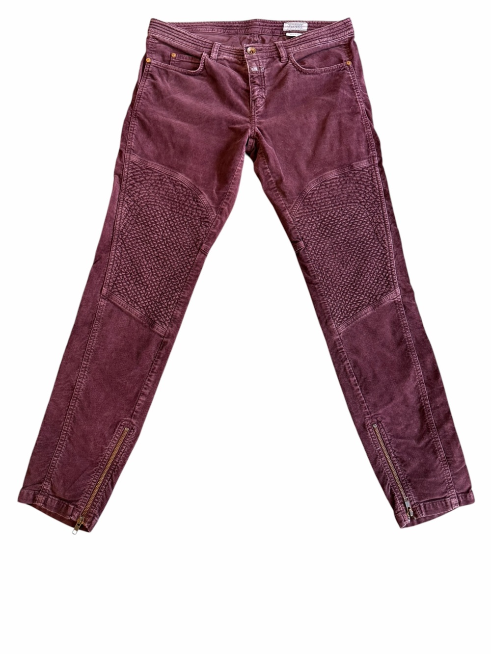CLOSED Italy Burgundy Moto Skinny Jeans Quilted Knee Ankle Zip 29